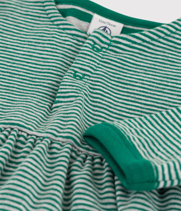Lang&auml;rmeliges Kleid aus Doppeljersey mit Ringelstreifen gr&uuml;n/grau