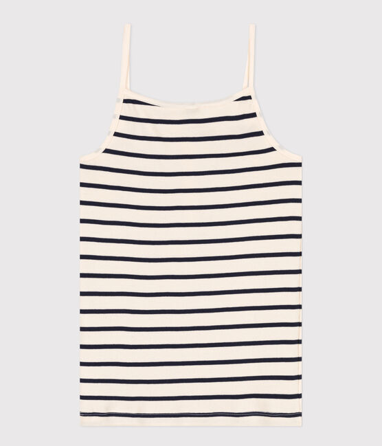 Damen-Spaghetti-Top aus Baumwolle weiss AVALANCHE/blau SMOKING