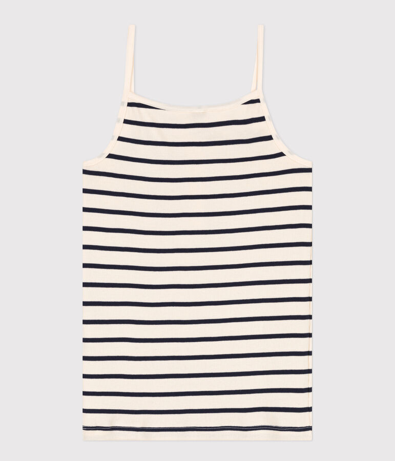 Damen-Spaghetti-Top aus Baumwolle weiss AVALANCHE/blau SMOKING