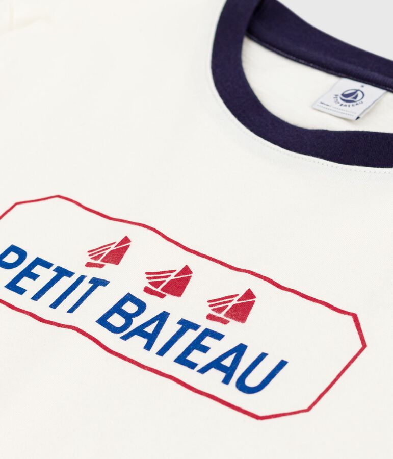 Kurz&auml;rmeliges Damen T-Shirt Le Droit mit geradem Schnitt aus Baumwolle naturfarben/blau