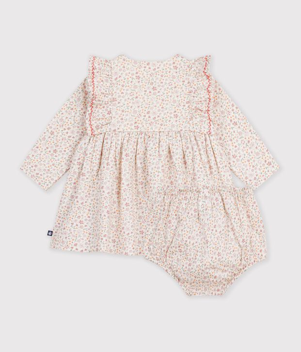 Baby-Kleid aus Baumwolle mit Blumenmuster naturfarben/vielfarbig
