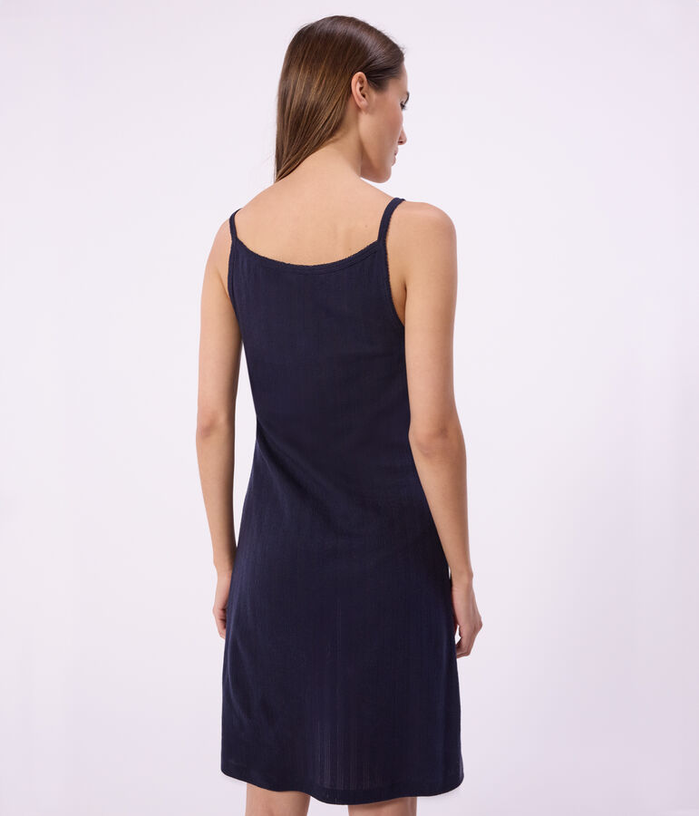 Damen-Nachthemd aus Baumwolle mit Lochstickerei blau SMOKING