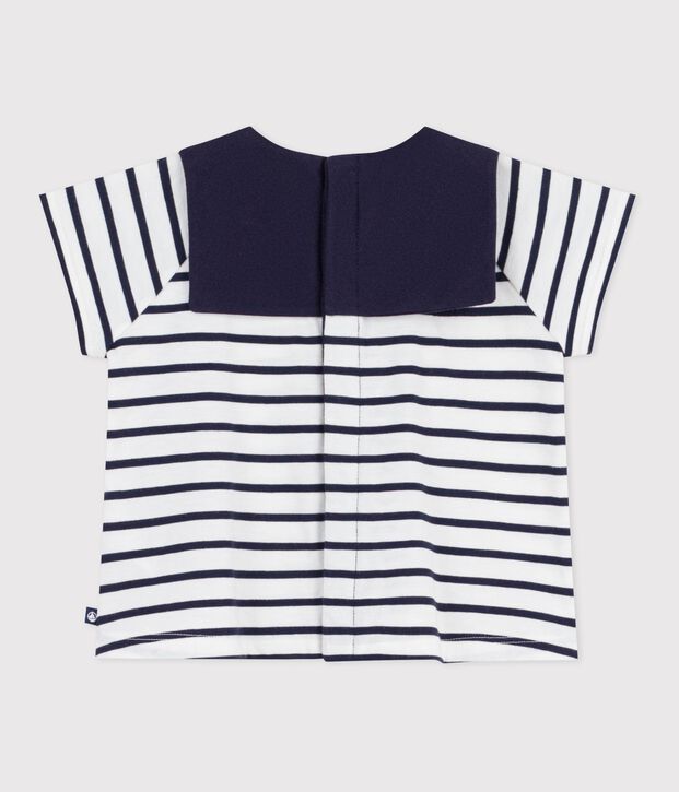 Baby-Set aus Baumwolle mit Marinestreifen und besticktem Kragen weiss/blau