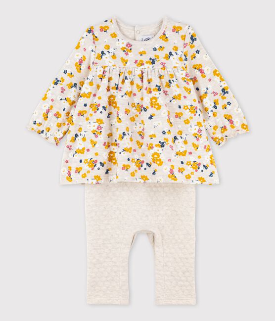 Langer Baby-Overall für Mädchen beige MONTELIMAR/weiss MULTICO