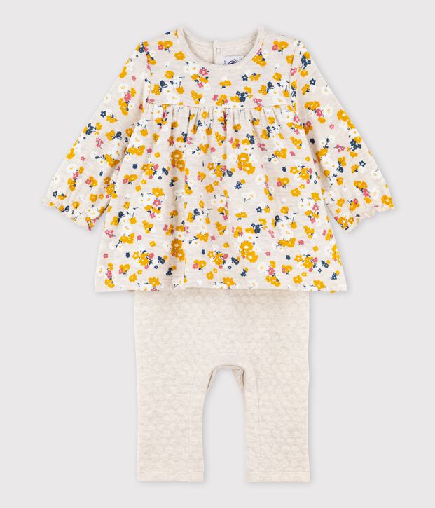 Langer Baby-Overall f&uuml;r M&auml;dchen beige/vielfarbig