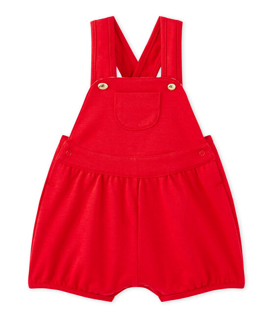 Kurze Baby-Mädchen-Latzhose aus schwerem Jersey rot TERKUIT