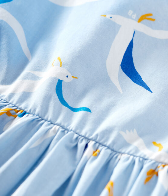 Kurzärmeliges Baby-Kleid aus Popeline für Mädchen blau JASMIN/weiss MULTICO