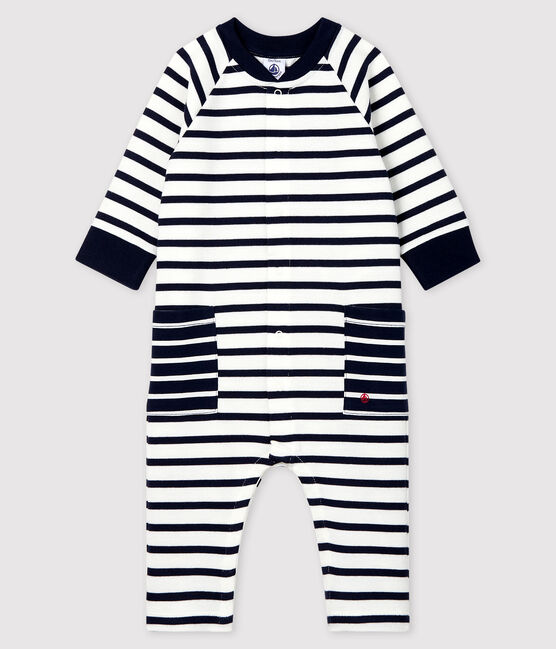 Baby-Langoverall aus Jersey Mädchen/Jungen weiss MARSHMALLOW/blau SMOKING