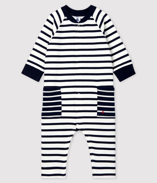 Baby-Langoverall aus Jersey M&auml;dchen/Jungen weiss/blau