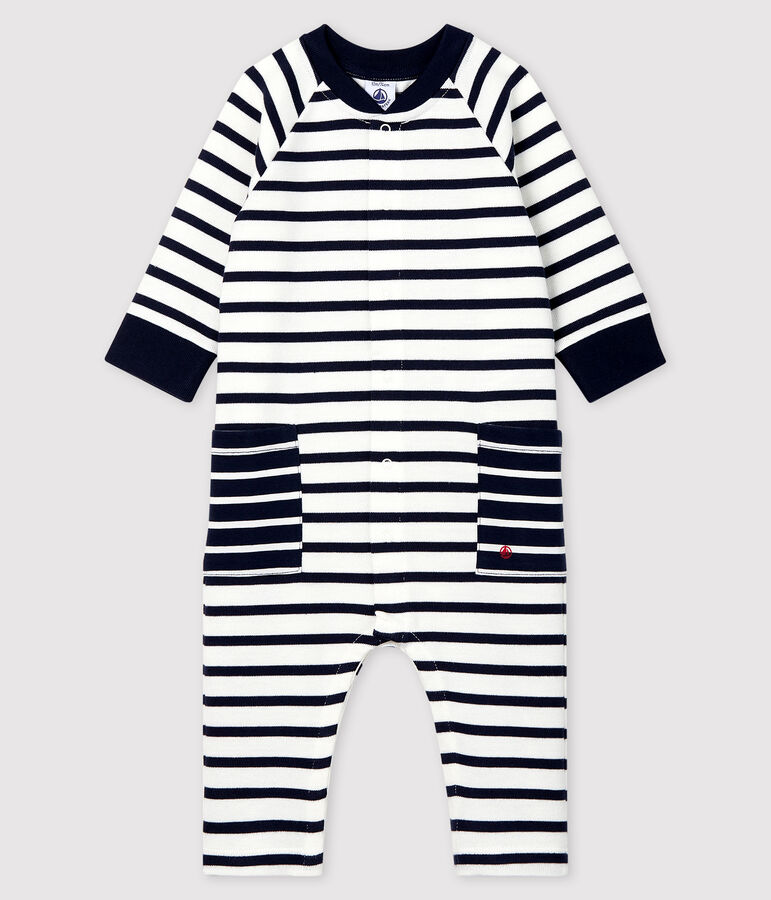Baby-Langoverall aus Jersey M&auml;dchen/Jungen weiss/blau