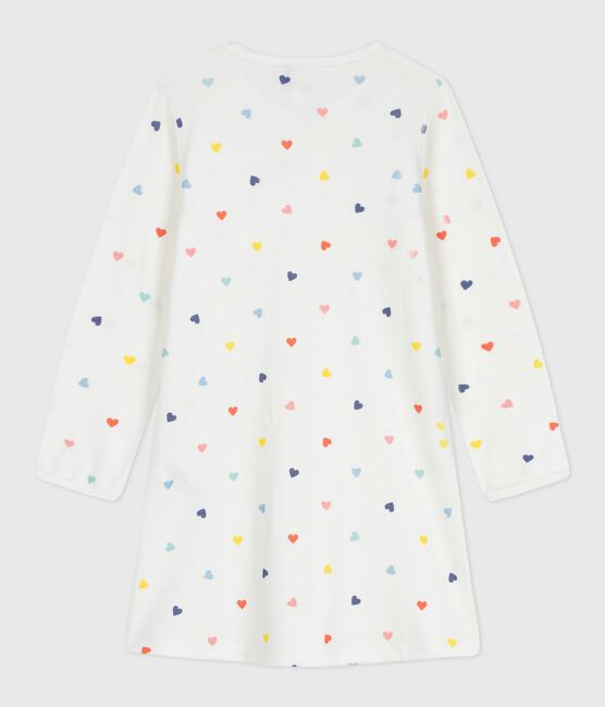 Langärmeliges Kinder-Nachthemd aus Baumwolle mit Herzmotiv weiss MARSHMALLOW/weiss MULTICO