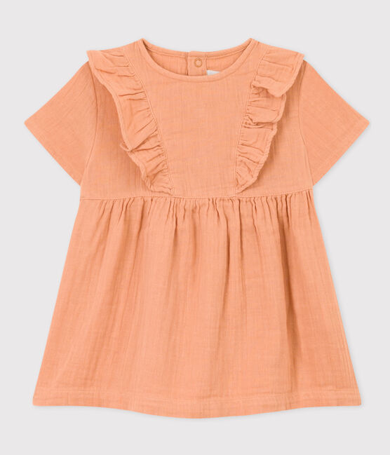 Kurzärmeliges Babykleid aus Baumwollgaze rosa SIENNA