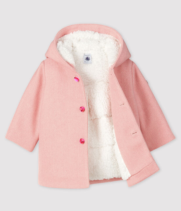 Baby-Mantel f&uuml;r M&auml;dchen aus Wollstoff rosa/weiss