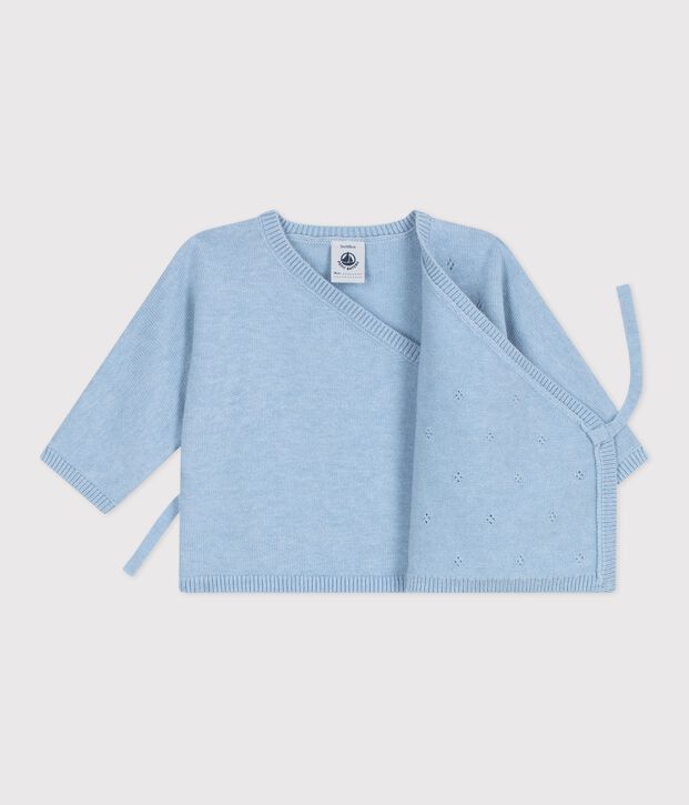 Baby-Wickeljacke aus Woll- und Baumwollstrick mit Lochstickerei FLO