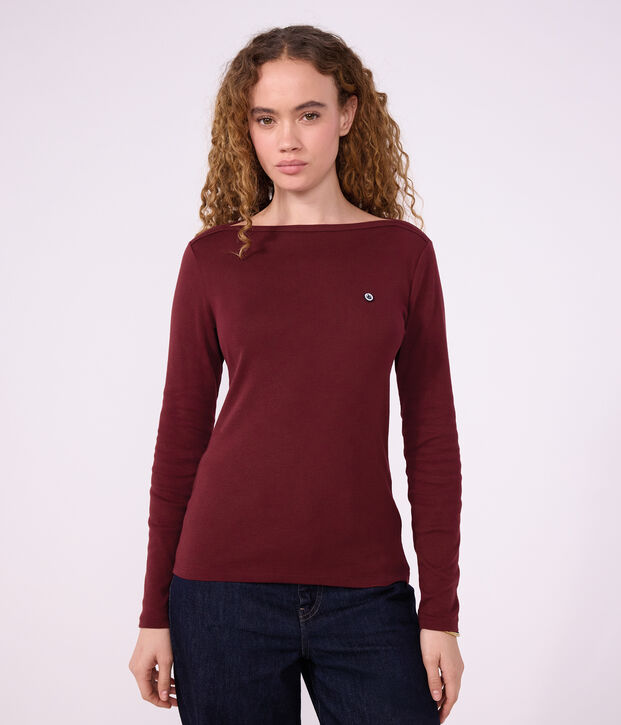 Lang&auml;rmeliges Damen T-Shirt aus Baumwolle mit Offizierskragen TRUFFE