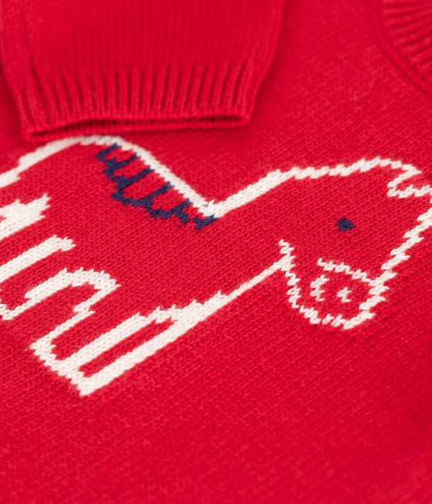 Baby-Pullover aus Woll- und Baumwollstrick mit Pferdmotiv rot/naturfarben