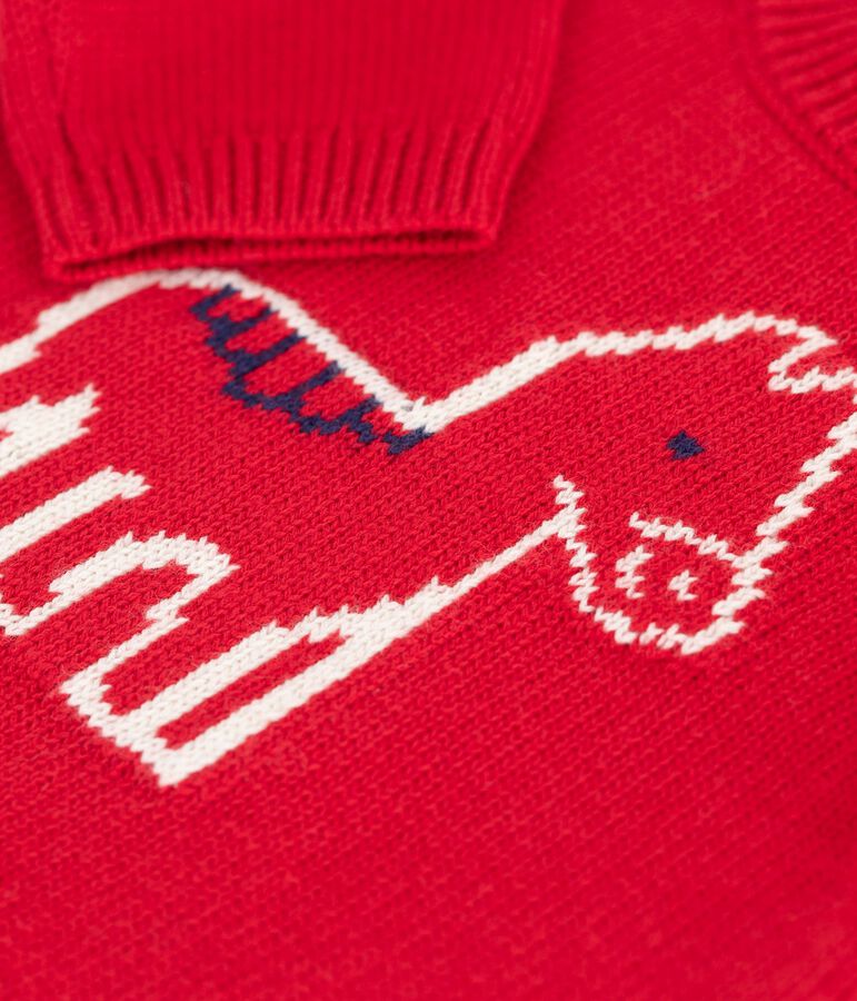 Baby-Pullover aus Woll- und Baumwollstrick mit Pferdmotiv rot/naturfarben