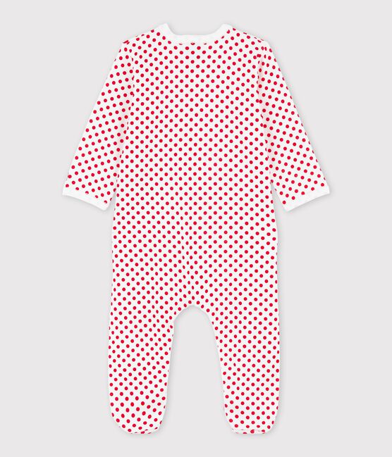 Baby-Strampler aus Rippstrick mit Pünktchen weiss ECUME/rot TERKUIT