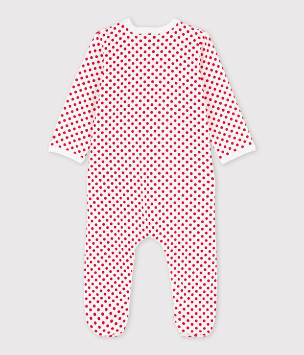 Baby-Strampler aus Rippstrick mit P&uuml;nktchen weiss/rot
