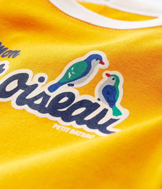 Kurzärmeliges Baby-T-Shirt aus Baumwolle für Jungen gelb TEHONI/weiss MARSHMALLOW