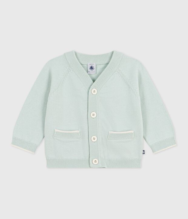 Baby-Cardigan aus einfarbiger Baumwolle gr&uuml;n