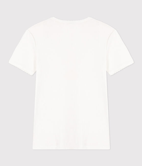 Kurzärmeliges Damen-T-Shirt L'Iconique aus einfarbigem Rippstrick weiss ECUME