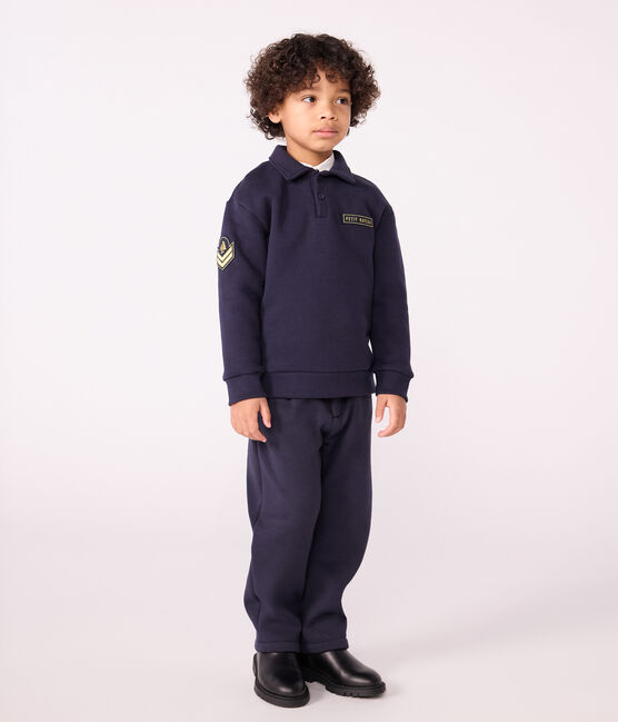 Kinder-Sweatshirt im Polo-Stil aus einfarbiger Baumwolle blau SMOKING