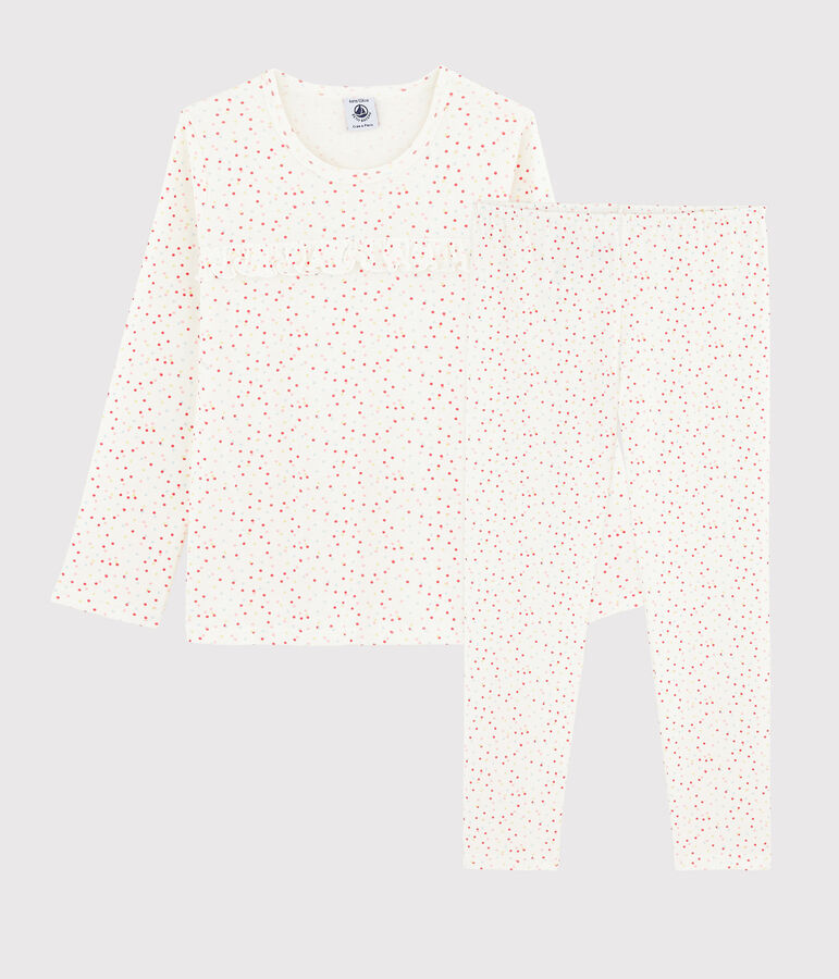 Kinderpyjama aus Bio-Baumwolle mit farbigem Polka-Dot-Muster f&uuml;r M&auml;dchen weiss/vielfarbig