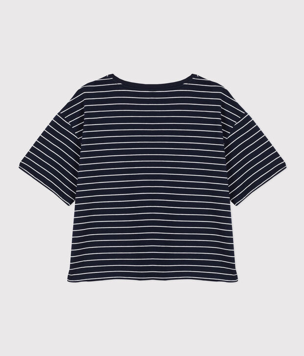 Damen-T-Shirt LE BOXY aus Baumwolle blau/weiss