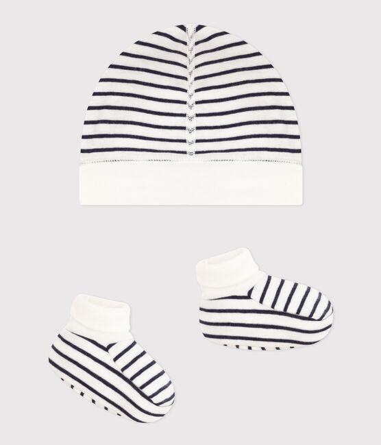 Set mit Mützchen und Babyschuhen mit Matrosenstreifen variante 1