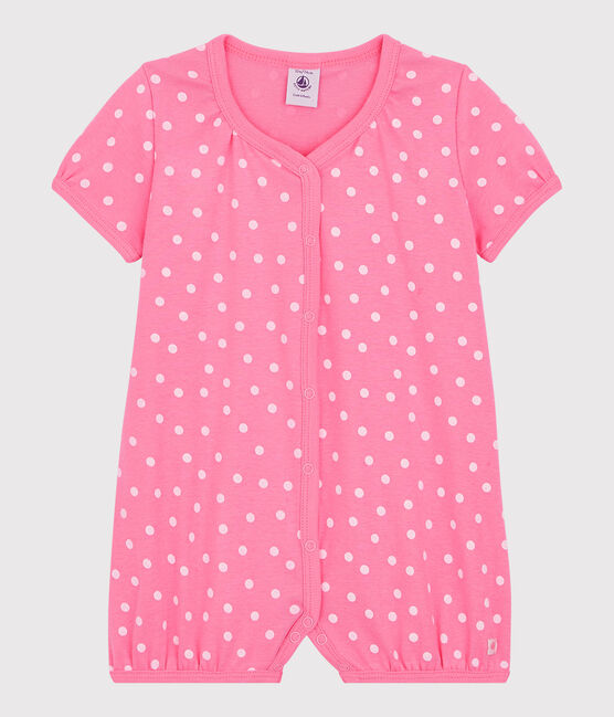 Baby-Kurzoverall aus Baumwolle mit Punktmuster rosa PETAL/weiss ECUME