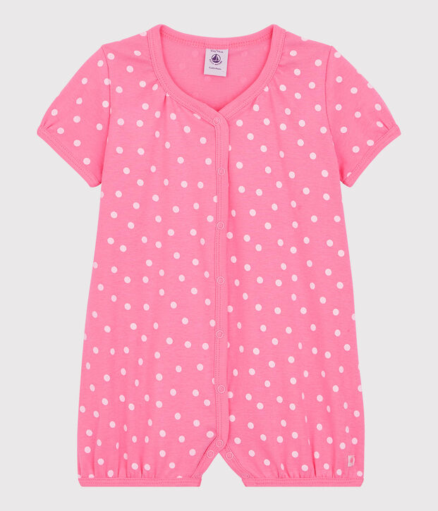 Baby-Kurzoverall aus Baumwolle mit Punktmuster rosa/weiss