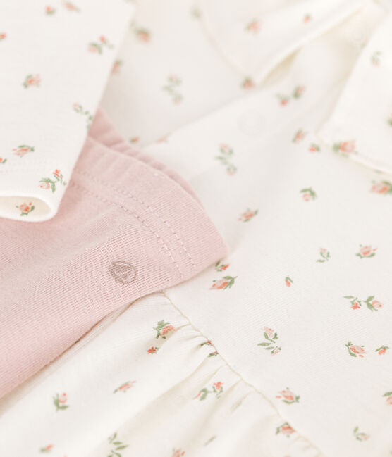 Baby-Set Langärmeliges Kleid und Leggings aus Baumwolle weiss MARSHMALLOW/weiss MULTICO