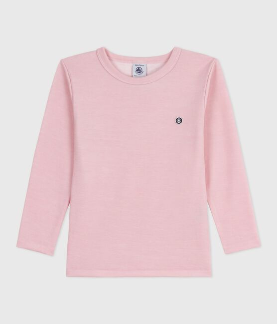 Langärmeliges Kinder T-Shirt aus einfarbiger Wolle und Baumwolle rosa JOLI