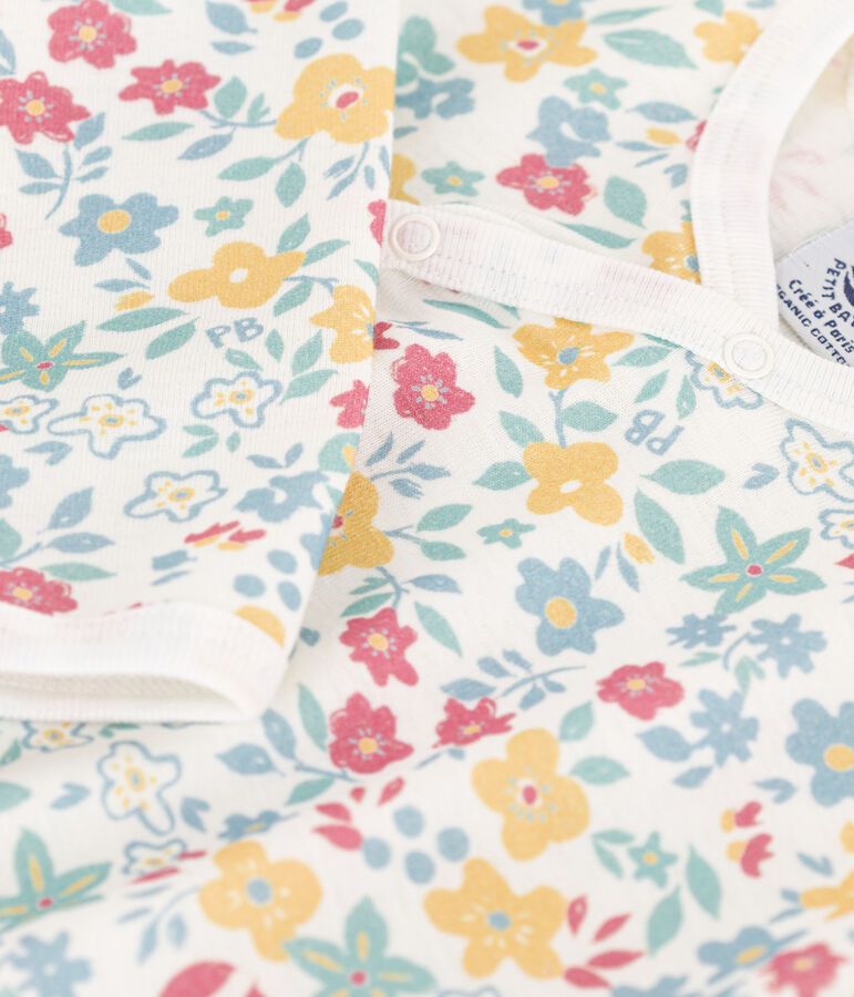 Gebl&uuml;mter Strampler aus Baumwolle weiss/vielfarbig