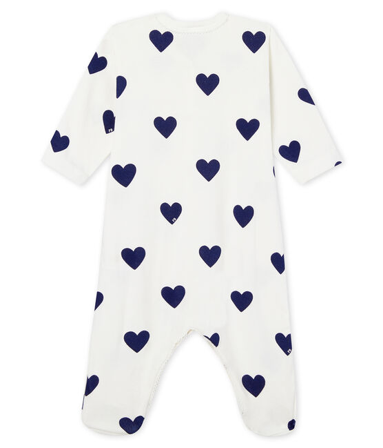 Baby-Strampler aus Rippstrick für Mädchen-Jungen weiss MARSHMALLOW/blau MEDIEVAL