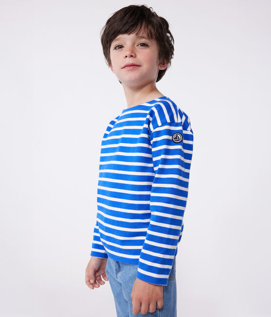Langärmeliges Kinder-Unisex Streifenshirt aus Baumwolle blau PERSE/weiss MARSHMALLOW