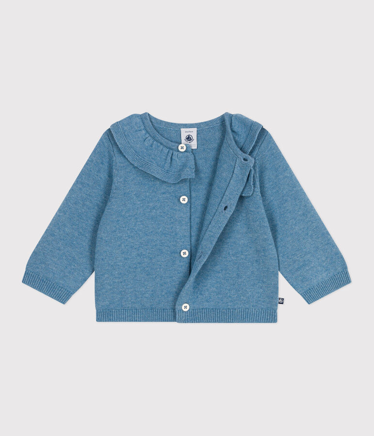 Baby-Cardigan mit Kragen aus einfarbigem Woll- und Baumwollstrick blau