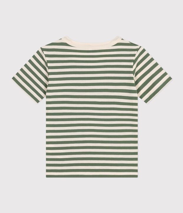 Gestreiftes Jungen-T-Shirt aus leichtem Jerseystoff gr&uuml;n/naturfarben