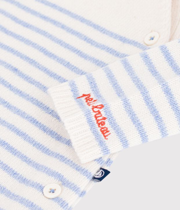Baby-Overall aus Woll- und Baumwollstrick mit Streifen blau/blau