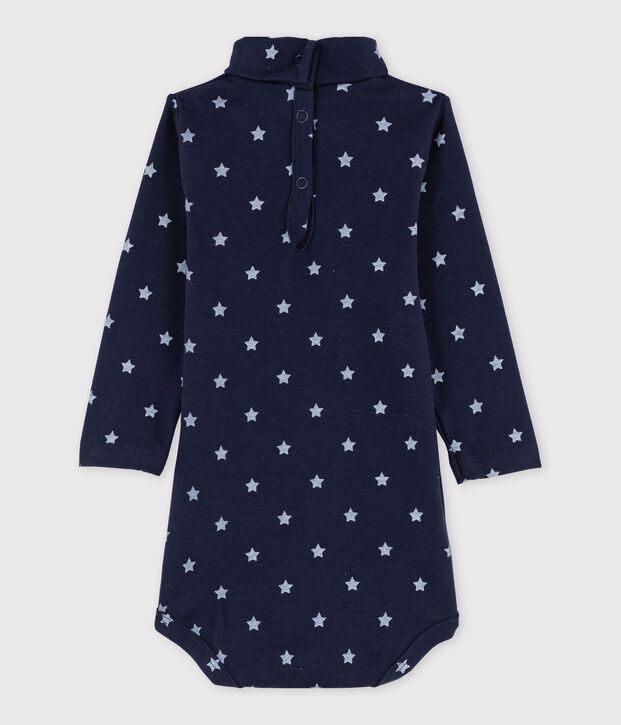 Lang&auml;rmeliger Baby-Body mit Rollkragen, Unisex blau/weiss