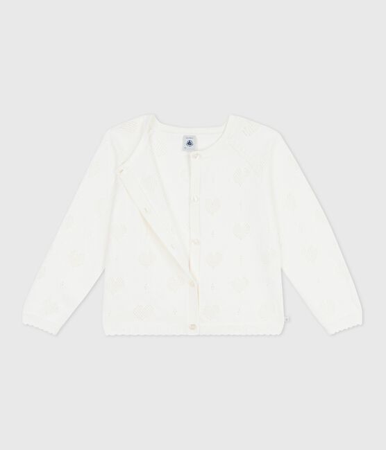 Kinder-Cardigan aus einfarbiger Baumwolle weiss MARSHMALLOW