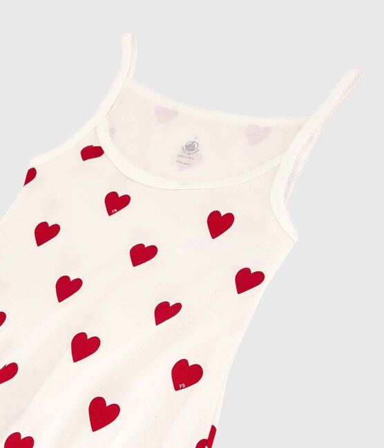 Damen-Trägerkleid aus Baumwolle mit Herzmotiv weiss MARSHMALLOW/rot TERKUIT