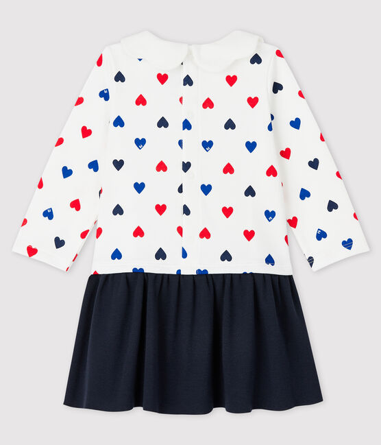 Langärmeliges Baby-Kleid für Mädchen weiss MARSHMALLOW/weiss MULTICO