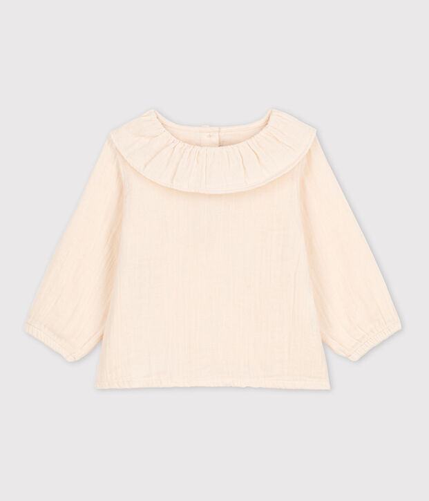 Lang&auml;rmelige Babybluse aus Musselin-Stoff naturfarben