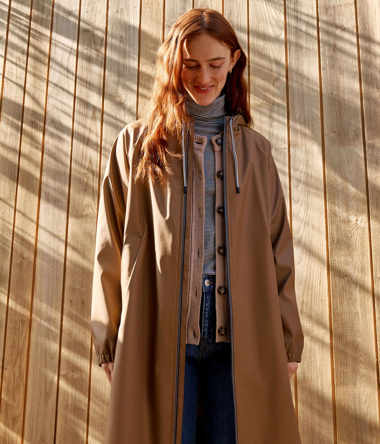 Lange Damen-Regenjacke mit zwei Farben braun