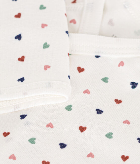 Langärmeliger Baby-Wickelbody aus Baumwolle weiss MARSHMALLOW/weiss MULTICO