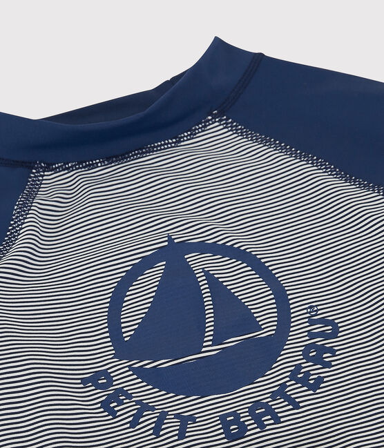 Kinder-T-Shirt mit UV-Schutz aus recycelten Materialien blau MEDIEVAL/weiss MARSHMALLOW