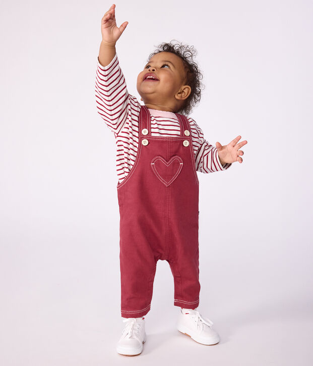 Langbeinige Baby-Latzhose aus farbigem Denim rot