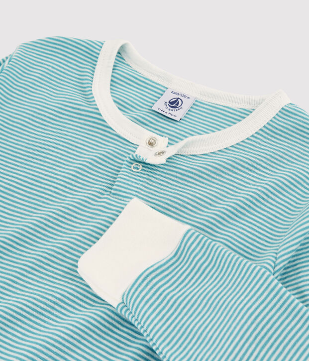 Kinderpyjama aus Baumwolle/Lyocell mit Streifen f&uuml;r Jungen blau/weiss